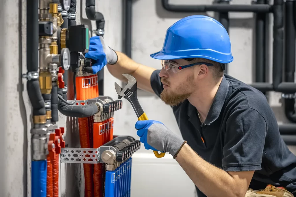 Gas engineer servicing a heating system, representing gas engineer jobs Edinburgh.