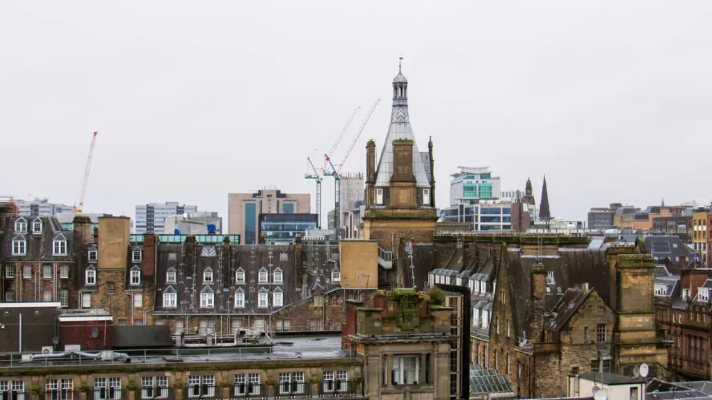 Panoramic view of the Glasgow skyline featuring iconic buildings, symbolising a thriving city full of opportunities, including Electrical Engineer Jobs Glasgow.